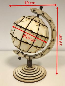 Earth globe with axis and rotating bracket in segment technology 